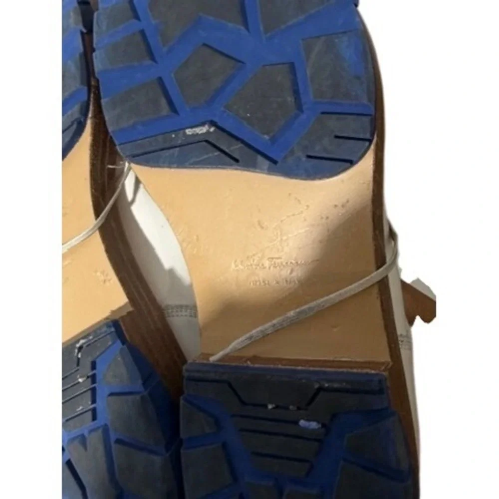 Salvatore Ferragamo Mens White Leather Blue Accent Derby Shoes UG84723 Size 10.5